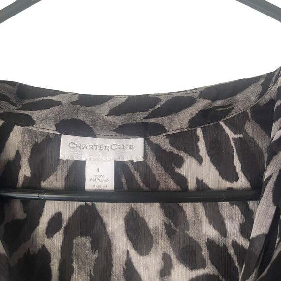 Charter Club Women's Size Large Leopard Print Animal Sheer Black Top - Picture 4 of 8